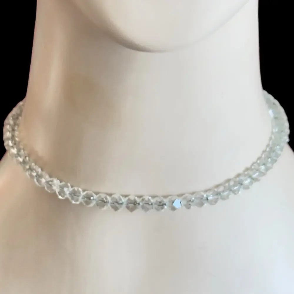 14” Faceted Crystal Beaded Necklace Choker Vintage 1940s Flowergirl